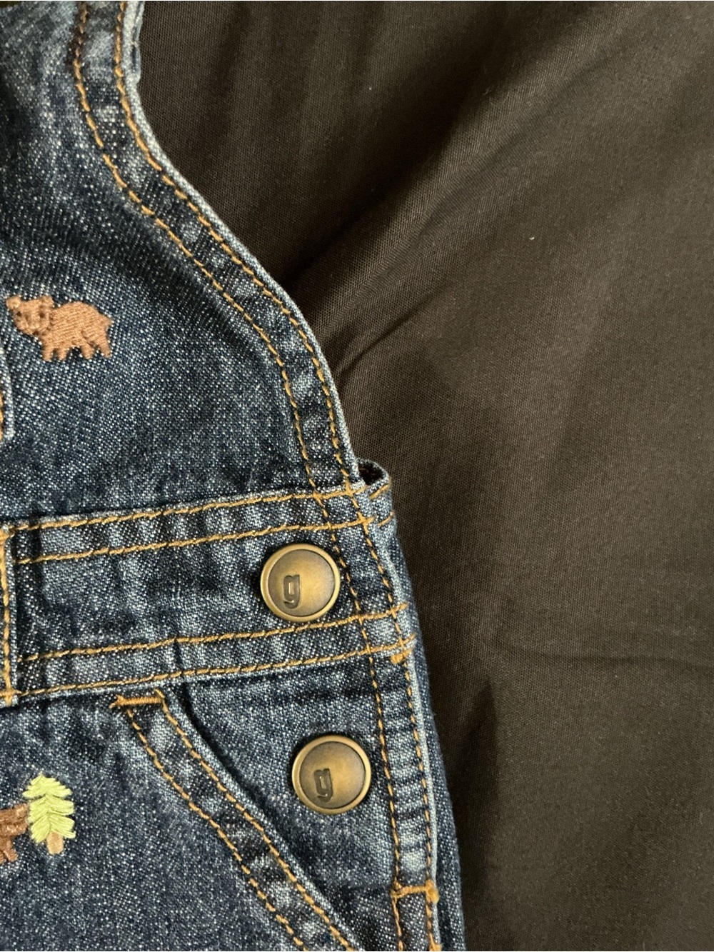 Children's Dark Blue Denim Short Overalls with Forest Embroidery - Picture 7 of 12